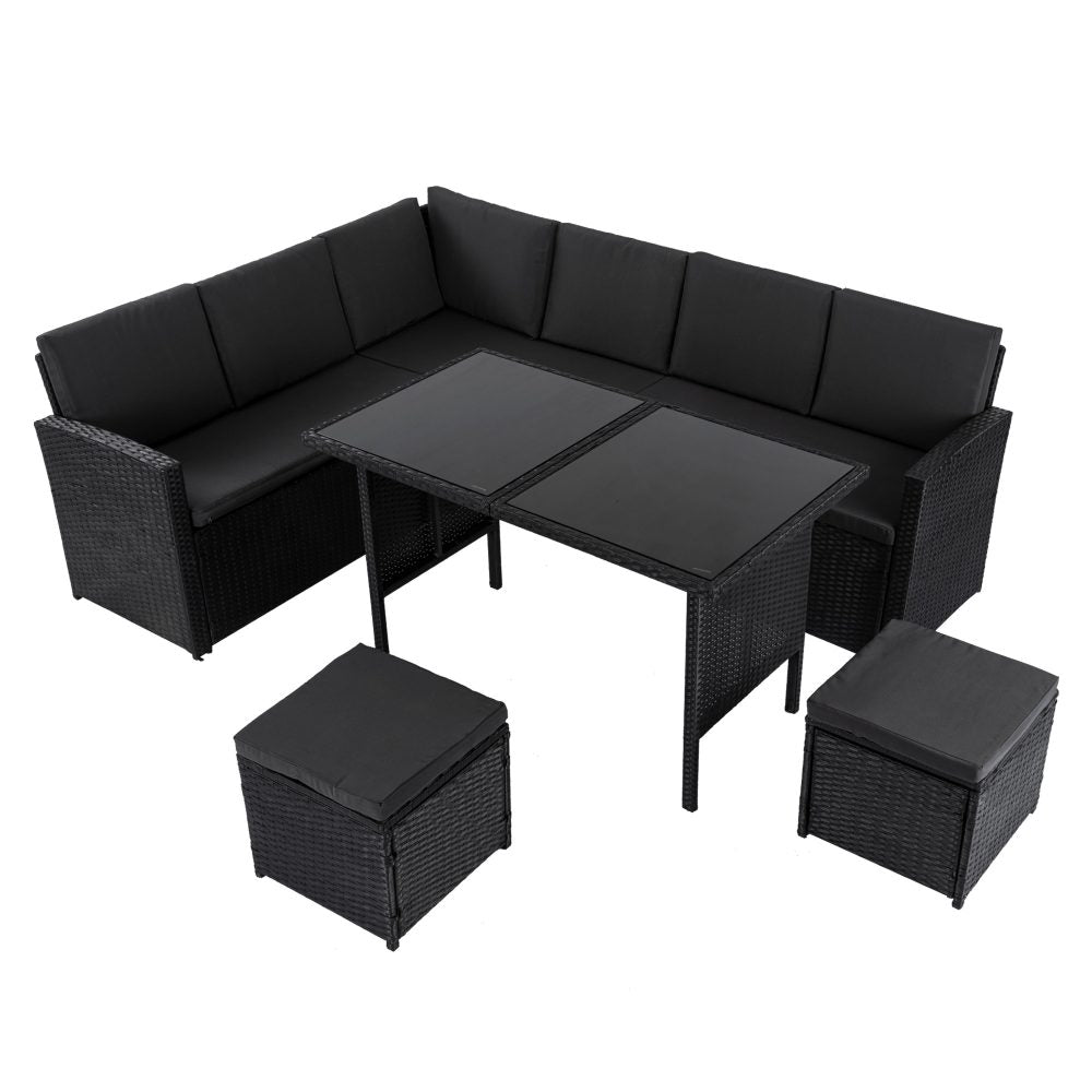 Portsea Premium 8 Seater Modular Lounge and Dining Set - Black